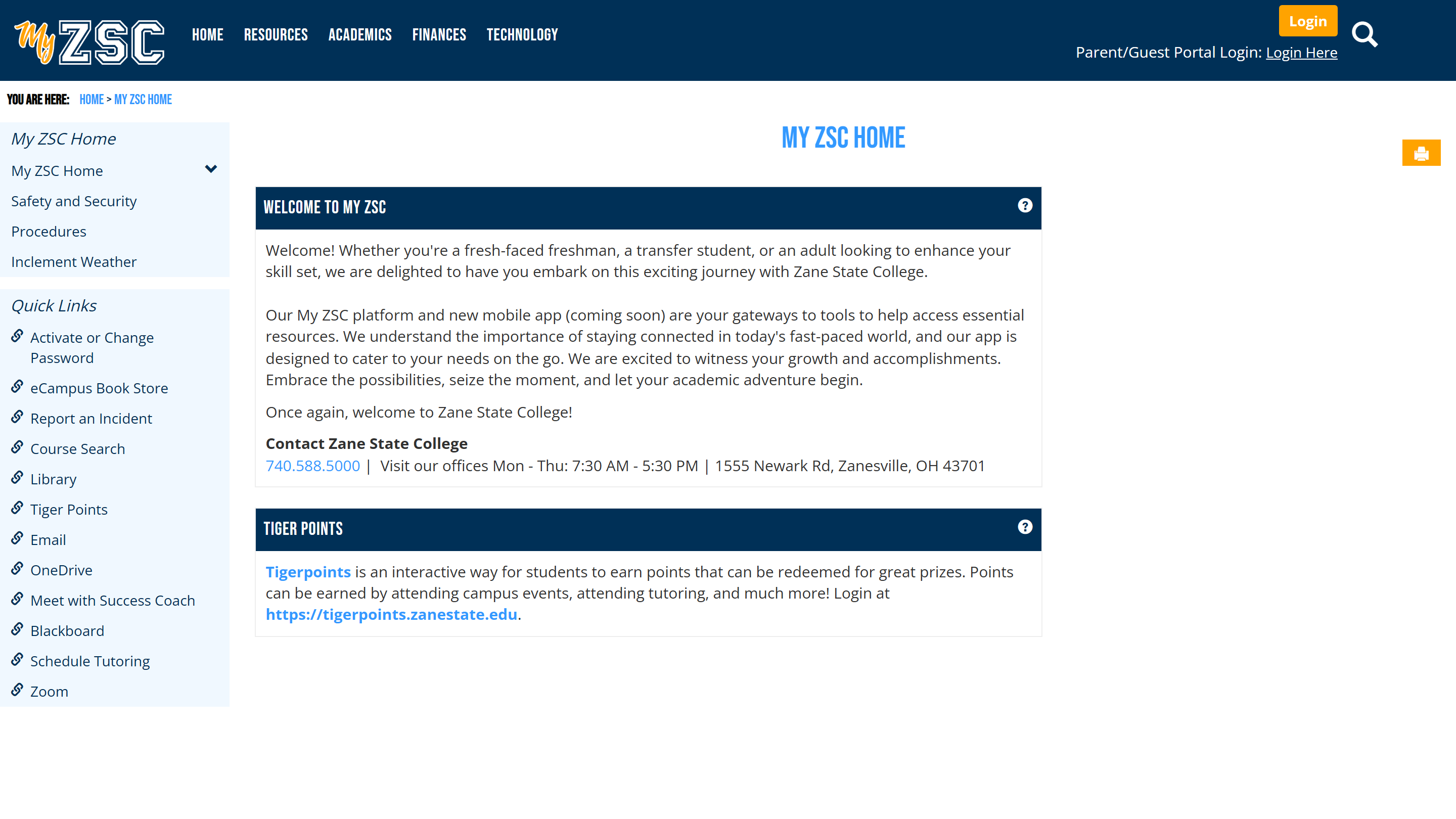 My ZSC Portal website
